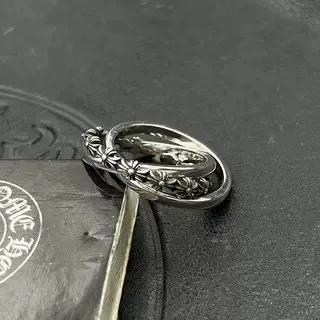 Chrome Hearts Floral Double-Band Oxidized Silver Ring 8