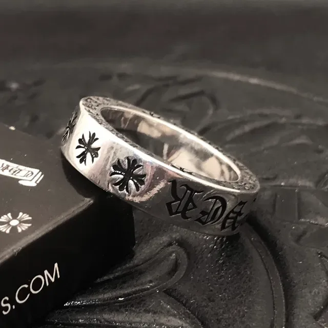 Chrome Hearts Forge Engraved Oxidized Silver Ring 8