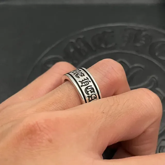 Chrome Hearts Gothic Lettering Black Inlay Adjustable Ring 2