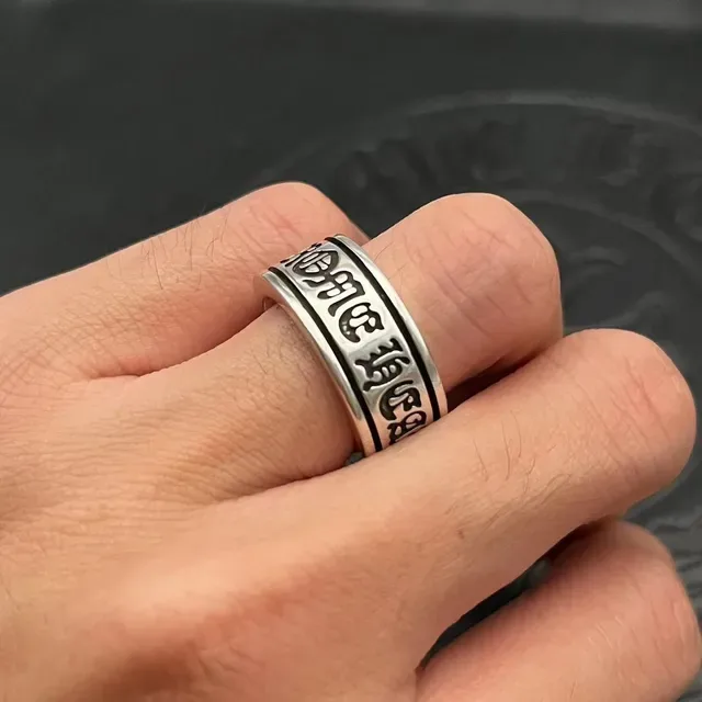 Chrome Hearts Gothic Lettering Black Inlay Adjustable Ring 3