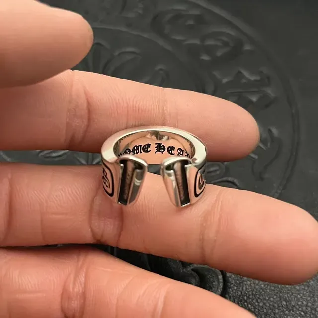 Chrome Hearts Gothic Lettering Black Inlay Adjustable Ring 4