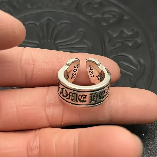 Chrome Hearts Gothic Lettering Black Inlay Adjustable Ring 5
