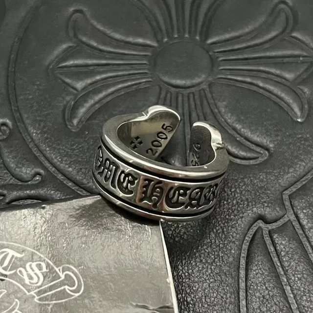 Chrome Hearts Gothic Lettering Black Inlay Adjustable Ring 7