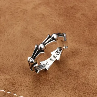 Chrome Hearts গথিক স্ক্রলওয়ার্ক সিলভার বল অ্যাকসেন্ট রিং