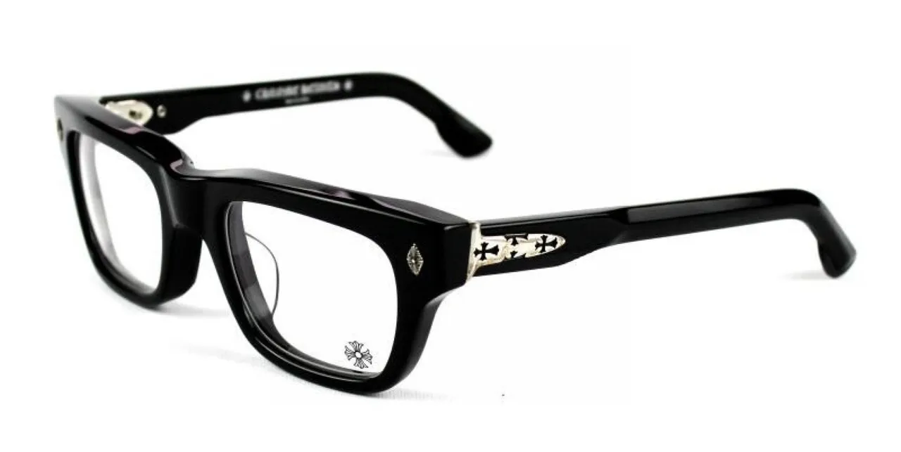 Chrome Hearts Rectangular Glossy Black Acetate Optical Glasses 6