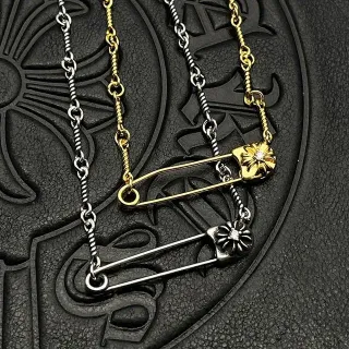 Chrome Hearts Safety Pin Flower Gold Silver Pendant Twisted Rope Chain Necklace