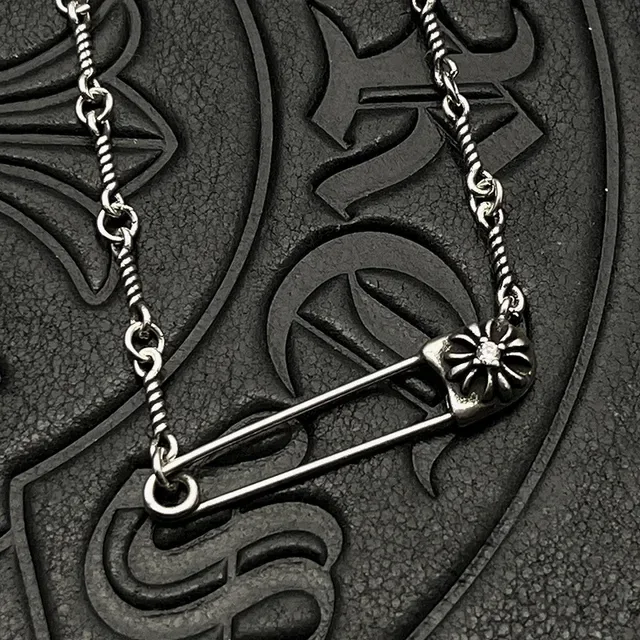 Chrome Hearts Safety Pin Flower Gold Silver Pendant Twisted Rope Chain Necklace 3