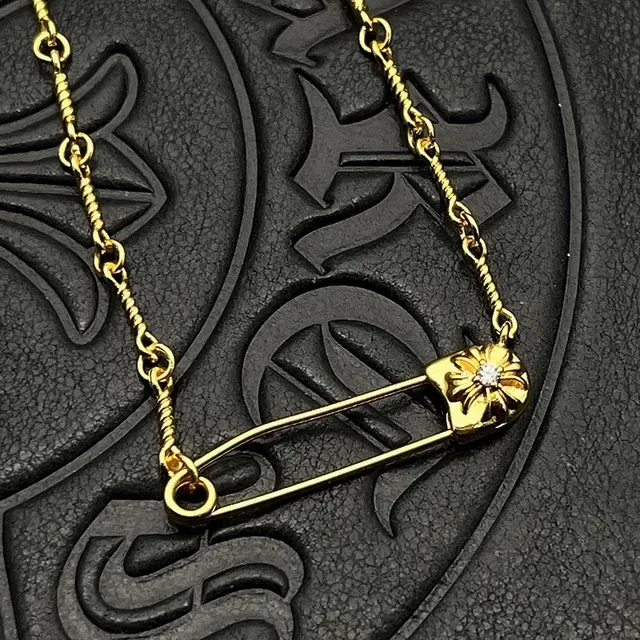 Chrome Hearts Safety Pin Flower Gold Silver Pendant Twisted Rope Chain Necklace 4