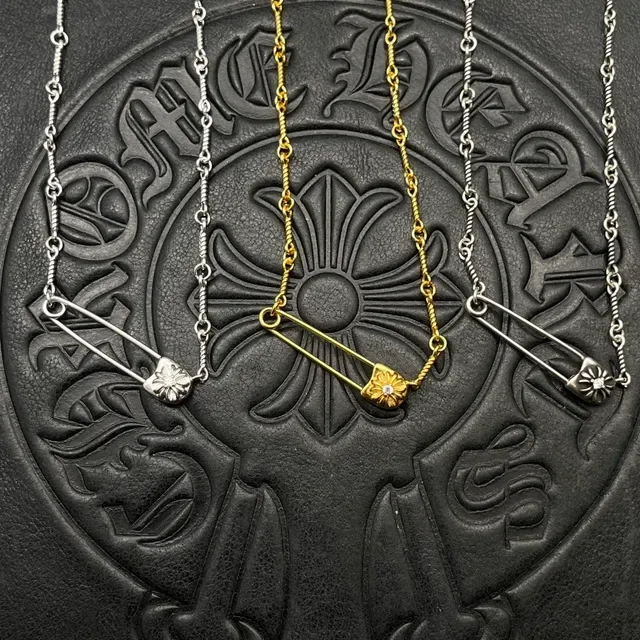 Chrome Hearts Safety Pin Flower Gold Silver Pendant Twisted Rope Chain Necklace 6