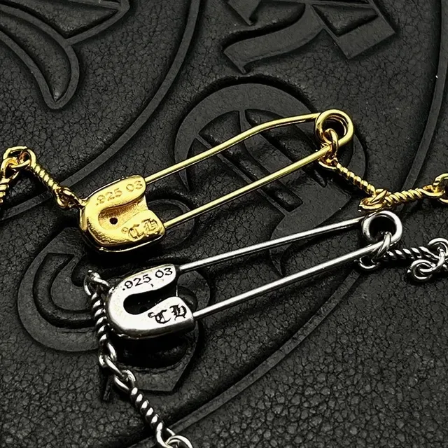 Chrome Hearts Safety Pin Flower Gold Silver Pendant Twisted Rope Chain Necklace 7
