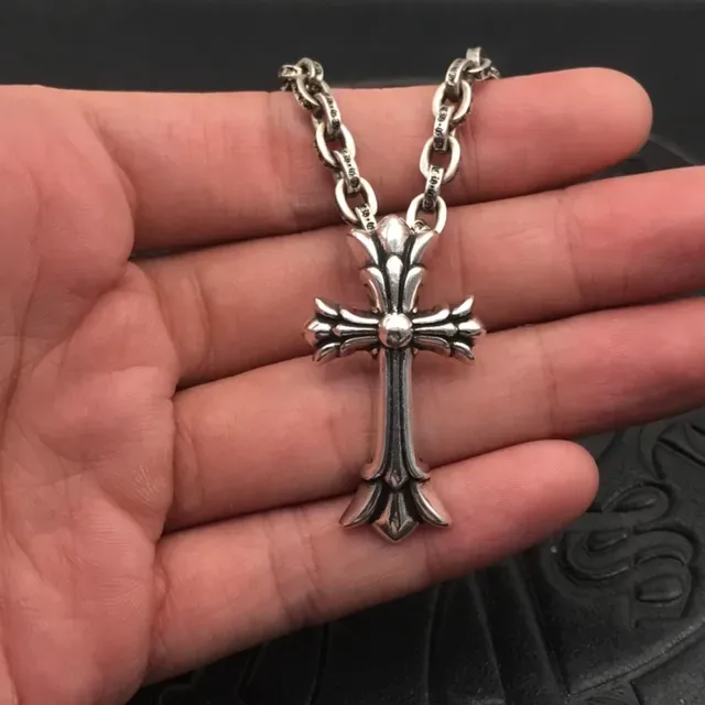 Chrome Hearts Silver Black Ornate Gothic Cross Fleur-De-Lis Motif Necklace 4