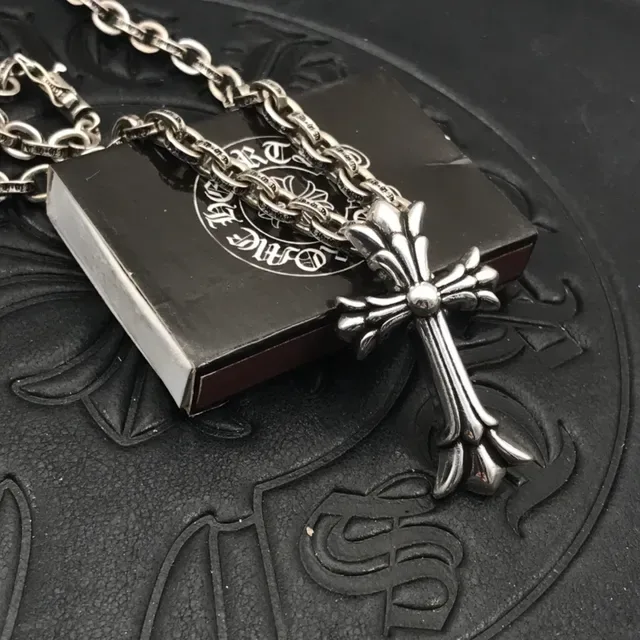 Chrome Hearts Silver Black Ornate Gothic Cross Fleur-De-Lis Motif Necklace 7