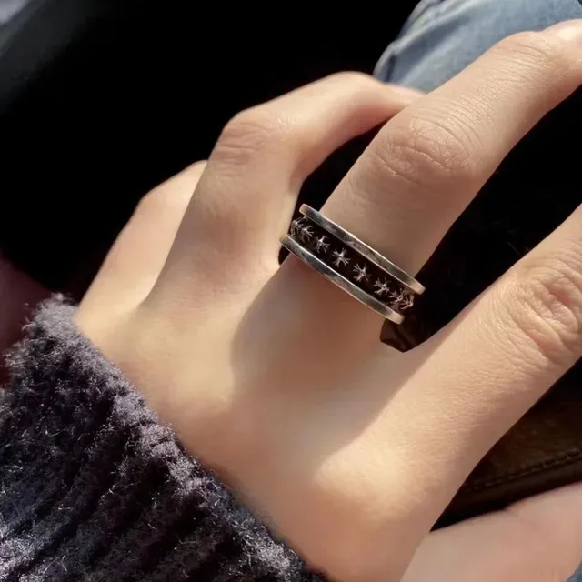 Chrome Hearts Silver Black Rotating Band Spiked Cross Motifs Ring 2