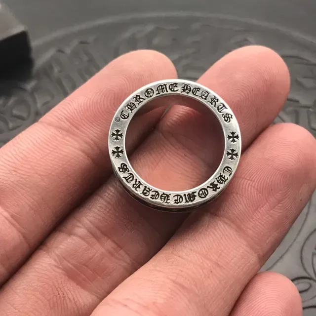 Chrome Hearts Silver Black Rotating Band Spiked Cross Motifs Ring 5