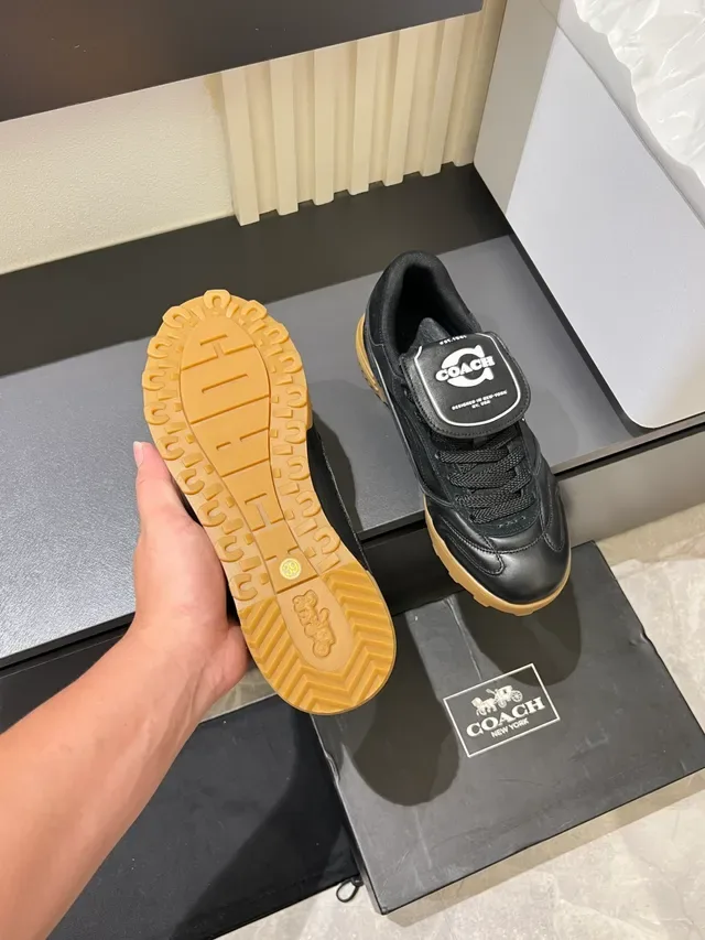 Coach Black Beige Leather Upper Gum Rubber Outsole Sneakers 3
