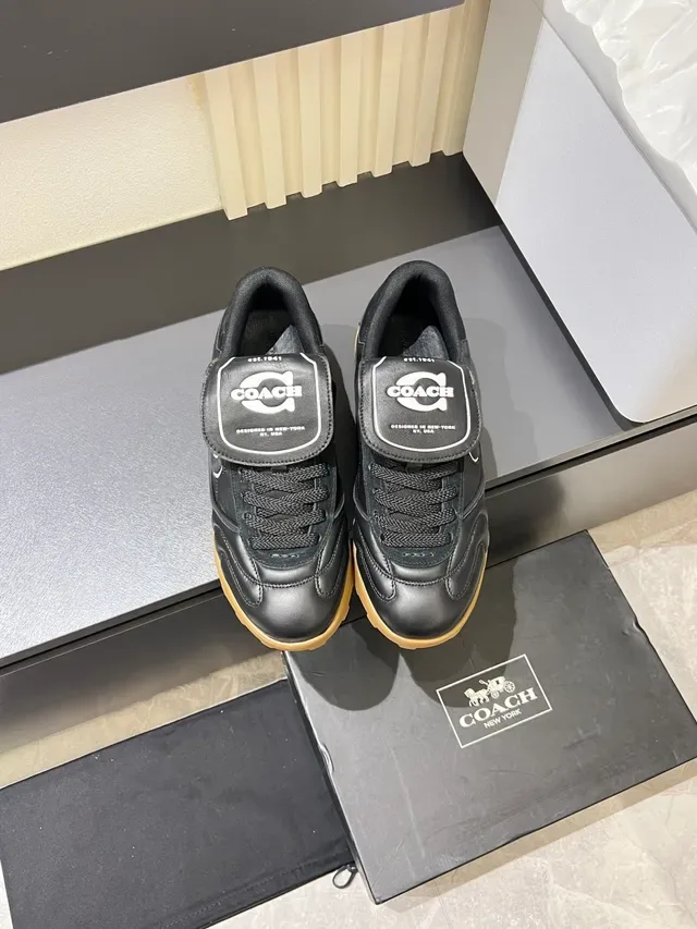 Coach Black Beige Leather Upper Gum Rubber Outsole Sneakers 5