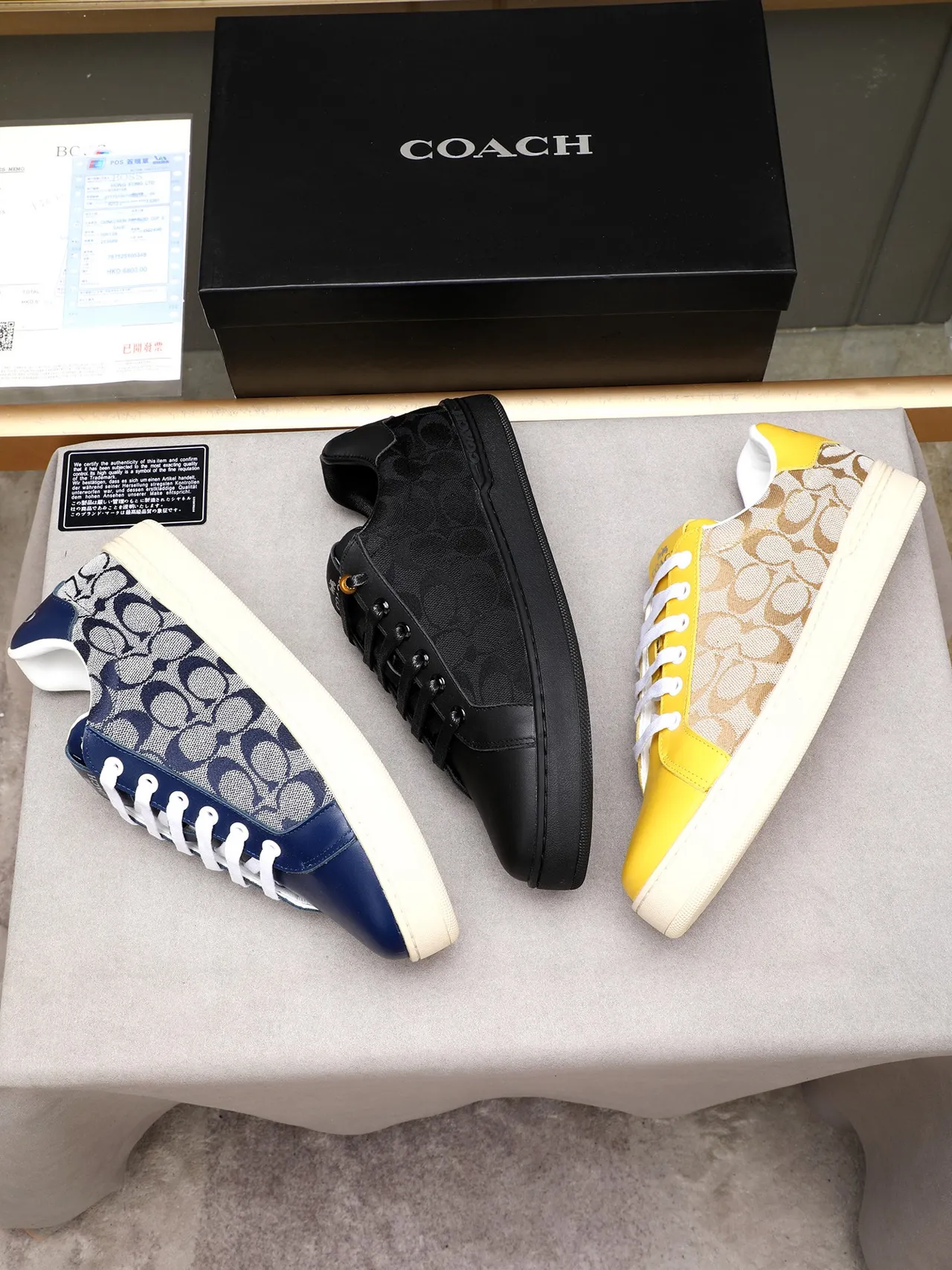 Coach أسود مونوغرام جاكارد أعلى جلد ناعم كاب الإصبع Lifestyle Sneakers 2