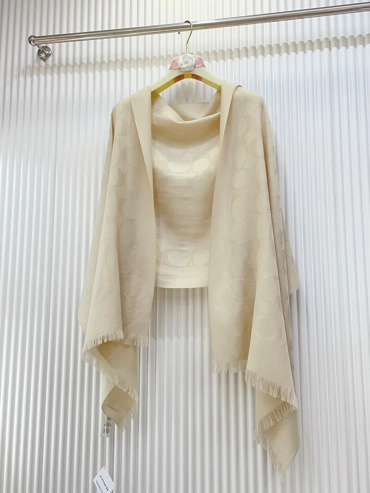 Coach Monogrammed Beige Cashmere Scarf 6