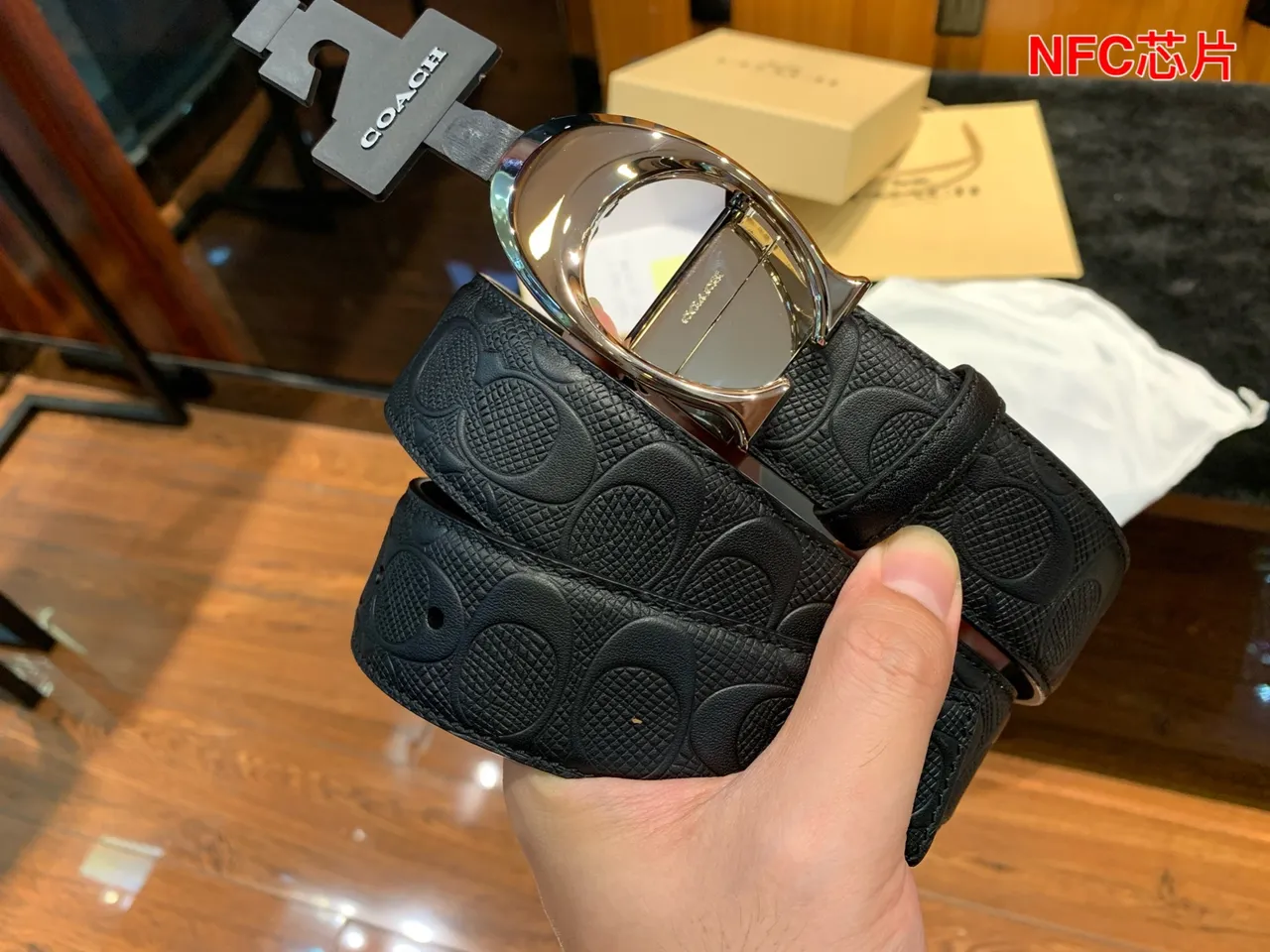 Coach Signature Oval Buckle Belt Black Leather Belt 2