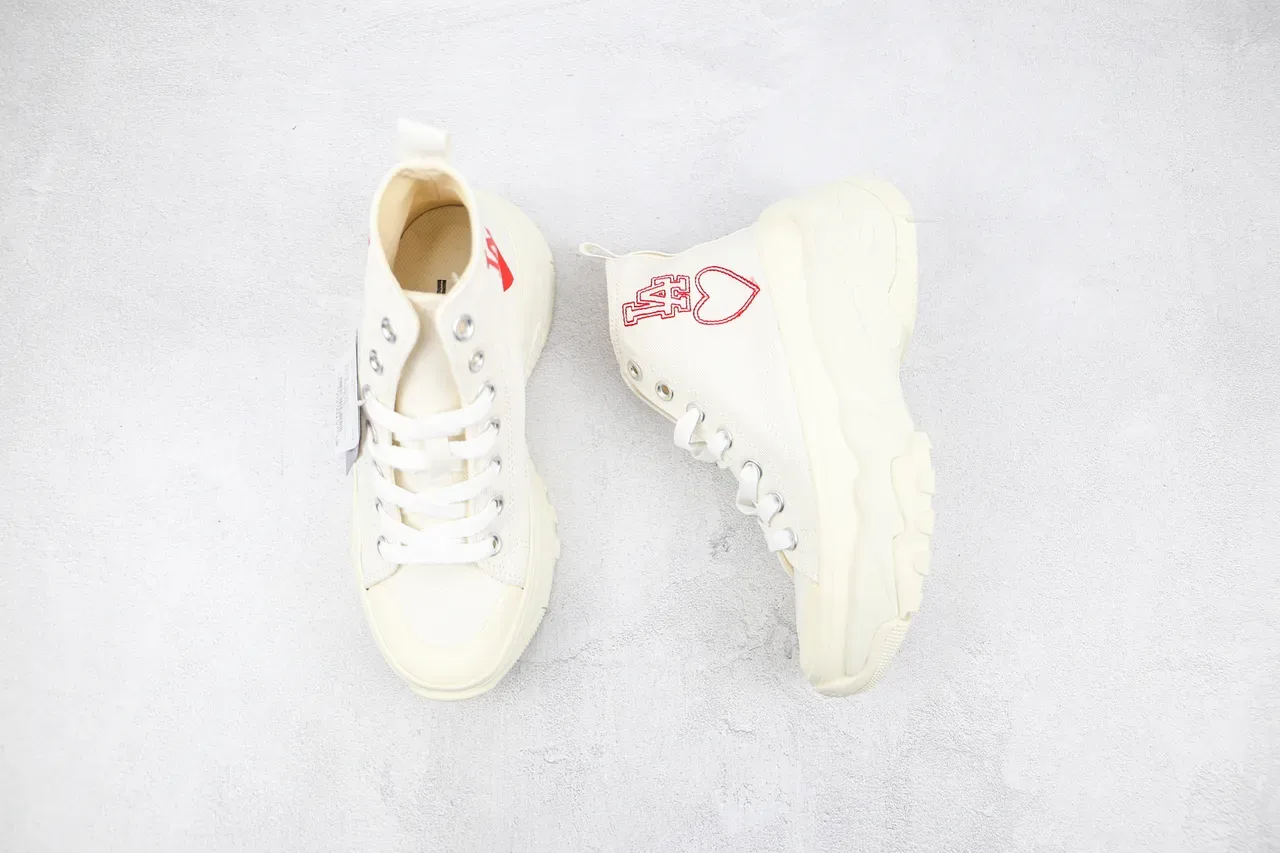 Converse White Red High-Top Canvas Platform Sole Chunky Sneakers 3