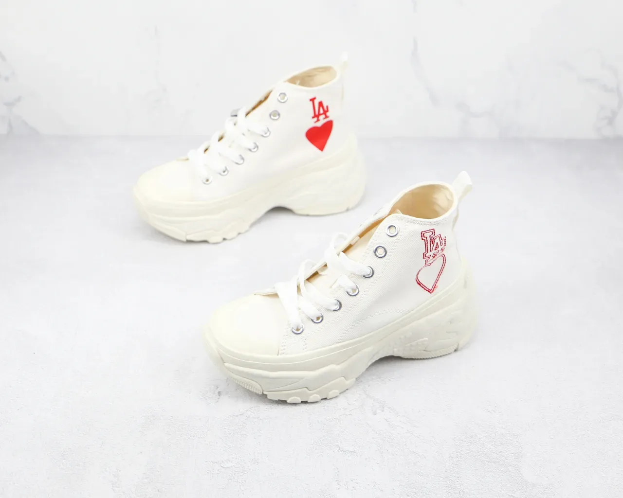 Converse White Red High-Top Canvas Platform Sole Chunky Sneakers 4