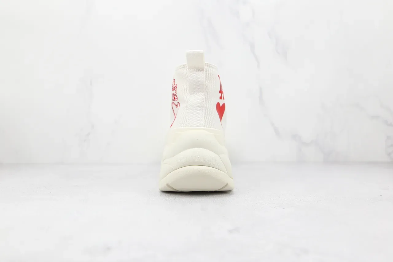 Converse White Red High-Top Canvas Platform Sole Chunky Sneakers 9