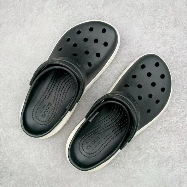 Crocs Echo أسود أبيض منصة قابلة للتعديل حزام قابل للتعديل كلوج 3