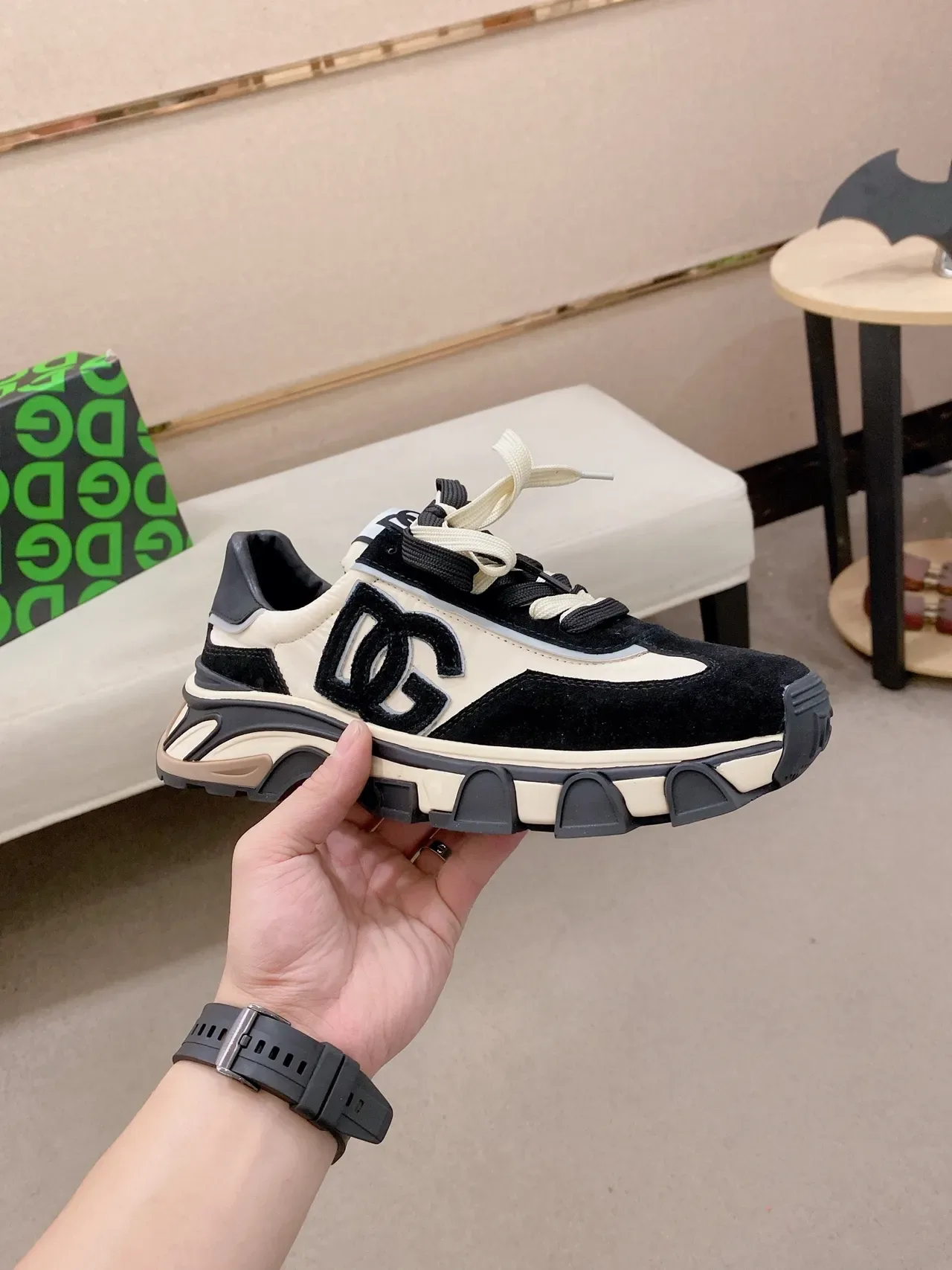 DC Shoes Black Beige Sole Mixed-Material Upper Chunky Sneakers 5