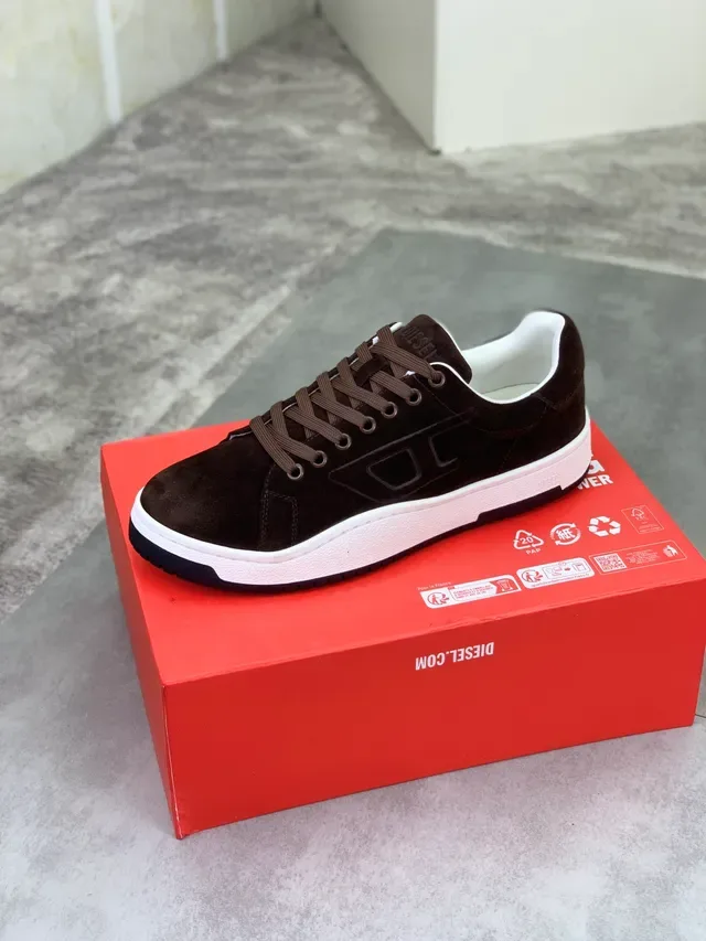 Diesel Brown White Suede Upper Low-Top Sneakers 4
