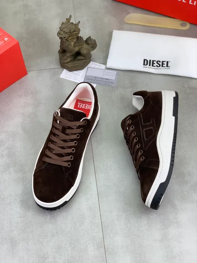 Diesel Brown White Suede Upper Low-Top Sneakers 5