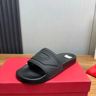 Diesel D-Strap Black Molded Rubber Textured Footbed Slippers