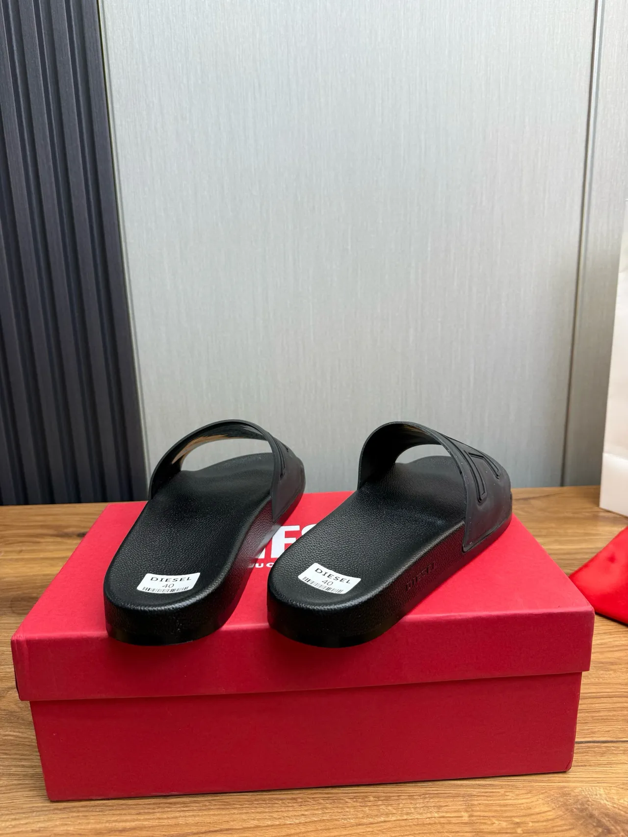 Diesel D-Strap Black Molded Rubber Textured Footbed Slippers 4