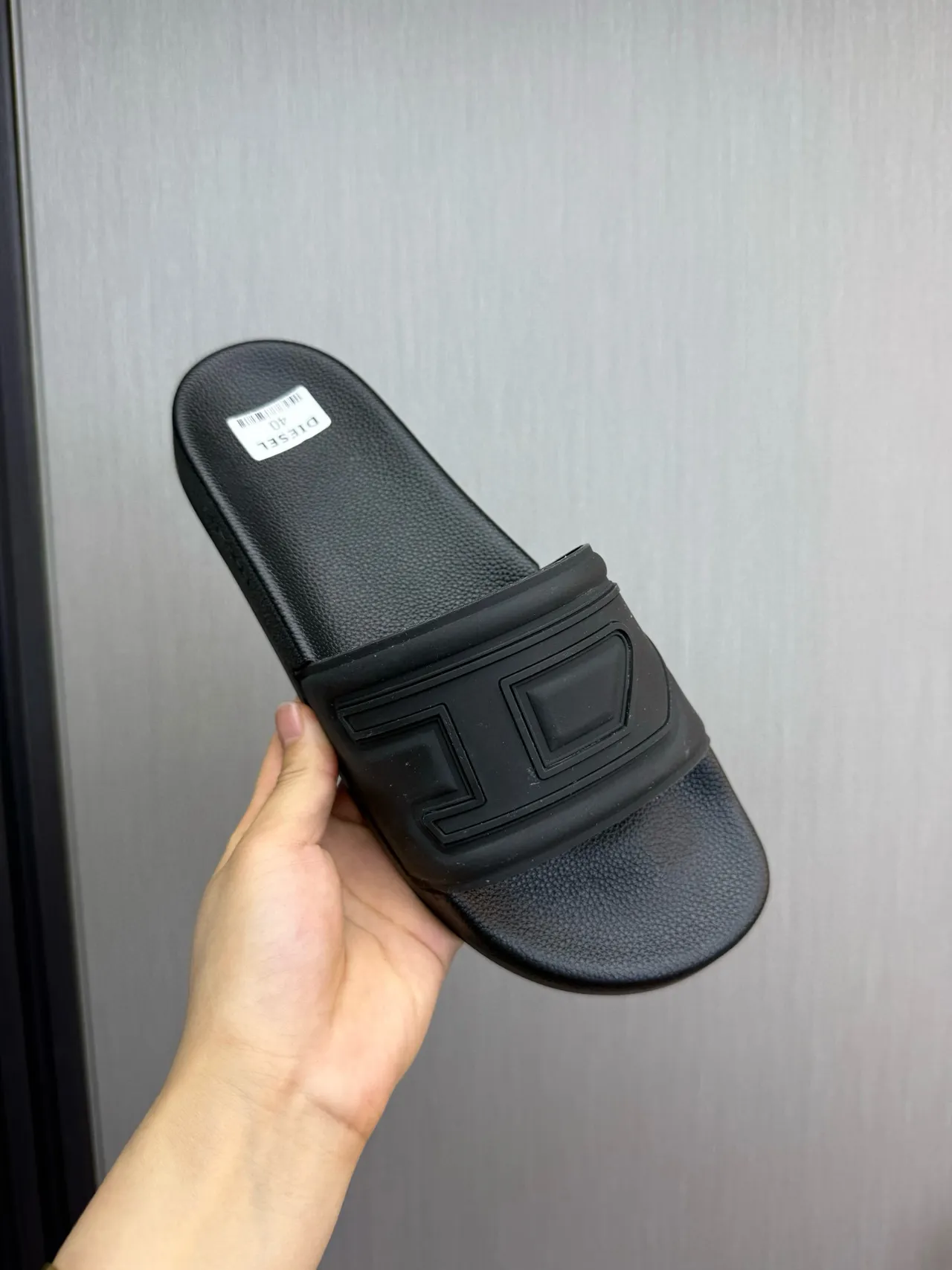 Diesel D-Strap Black Molded Rubber Textured Footbed Slippers 6