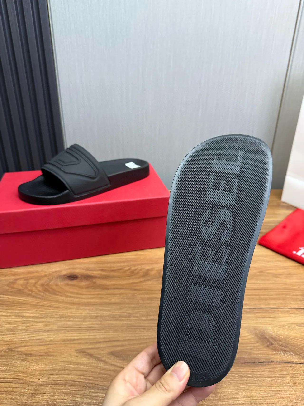 Diesel D-Strap Black Molded Rubber Textured Footbed Slippers 8