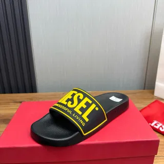 Diesel Successful Living Slide Black and Yellow Slippers