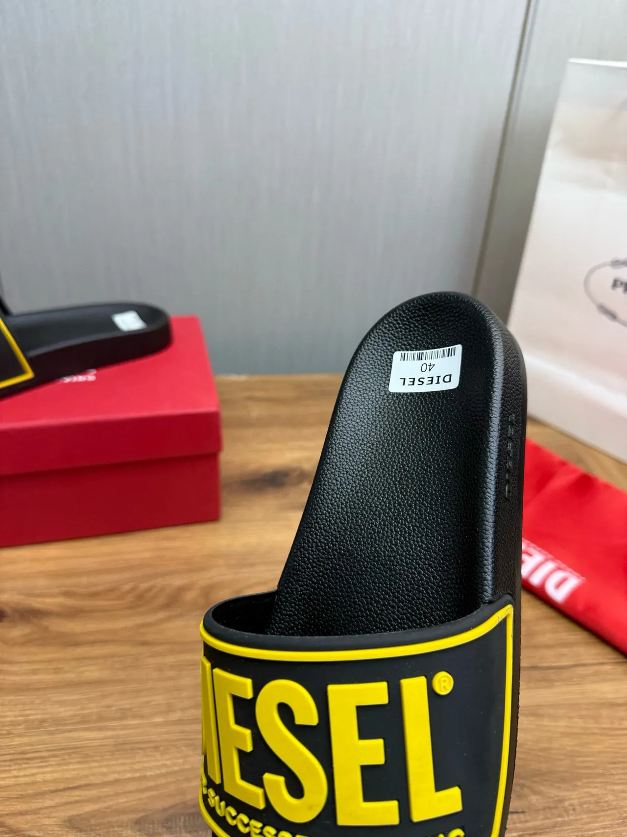 Diesel Successful Living Slide Black and Yellow Slippers 8