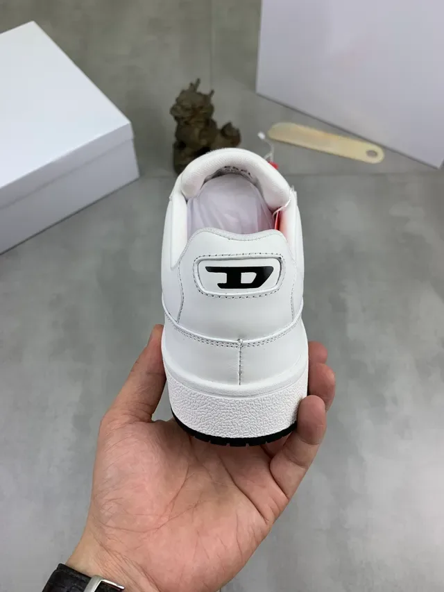 Diesel White Black Leather-Like Upper Perforated Toebox Lifestyle Sneakers 3