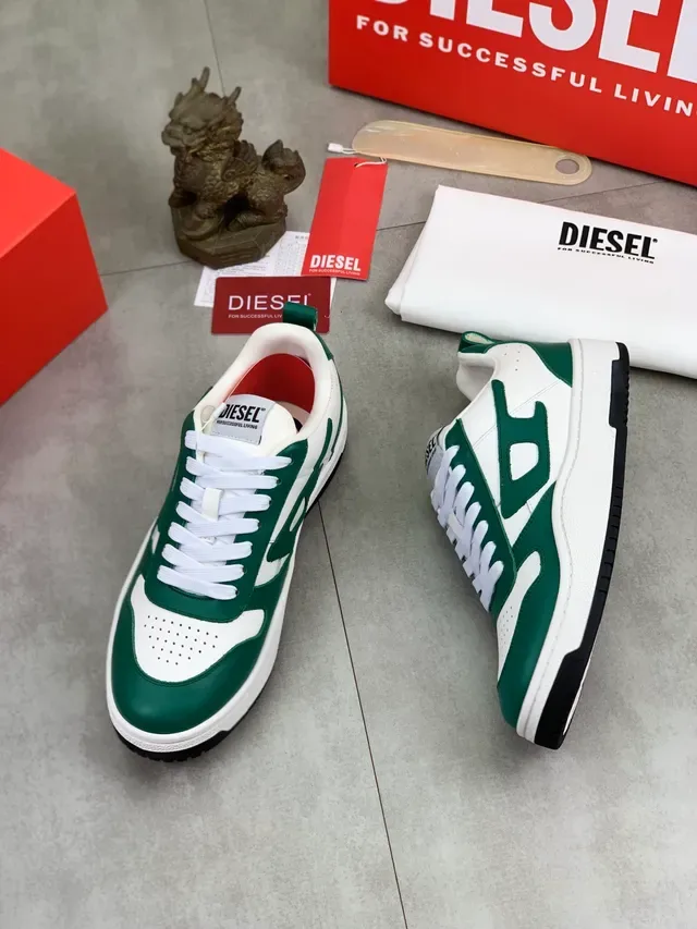 Diesel White Green Chunky Sole Perforated Toe Lifestyle Sneakers 5