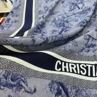Christian Dior Toile de Jouy Print Marino y Gris Pañuelo de Seda