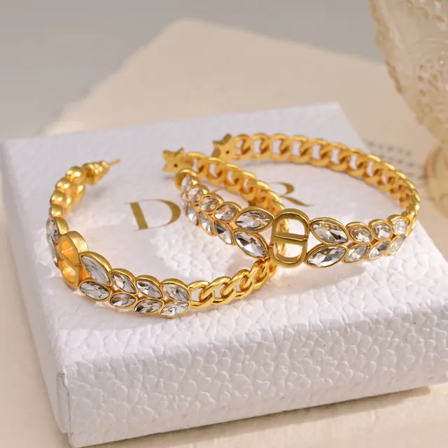 Dior 30 Montaigne Prestige Gold Silver Chain-Link Hoop Marquise-Cut Crystals Earrings 2