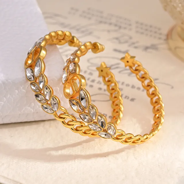 Dior 30 Montaigne Prestige Gold Silver Chain-Link Hoop Marquise-Cut Crystals Earrings 4