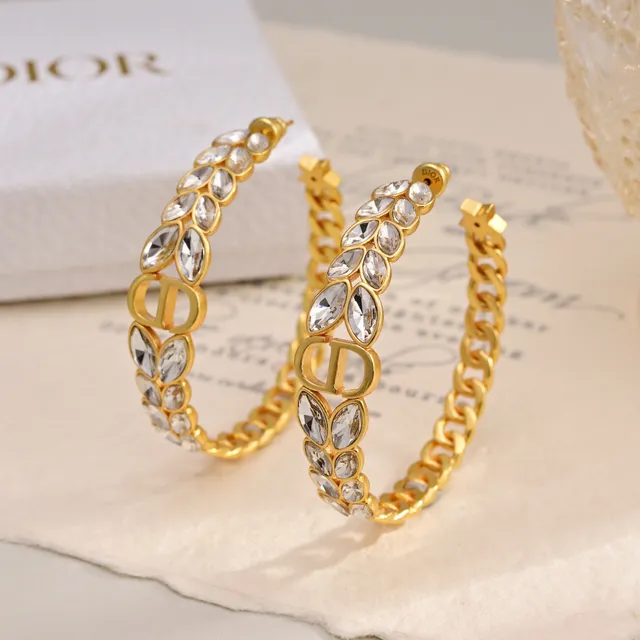 Dior 30 Montaigne Prestige Gold Silver Chain-Link Hoop Marquise-Cut Crystals Earrings 6