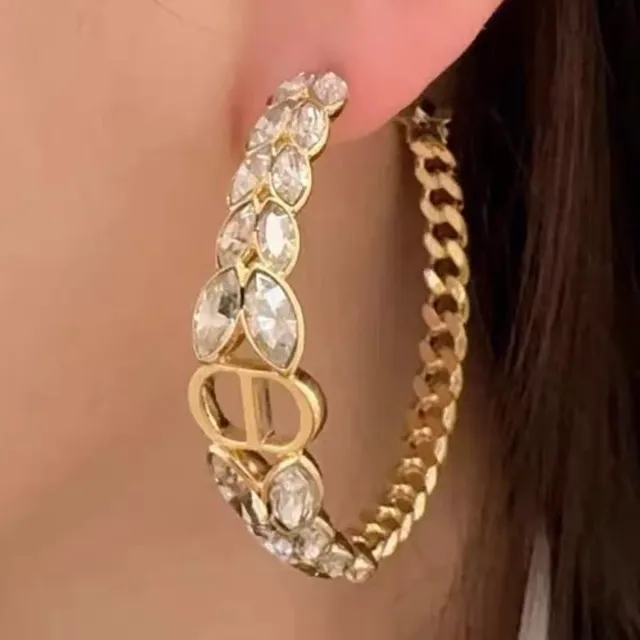 Dior 30 Montaigne Prestige Gold Silver Chain-Link Hoop Marquise-Cut Crystals Earrings 7
