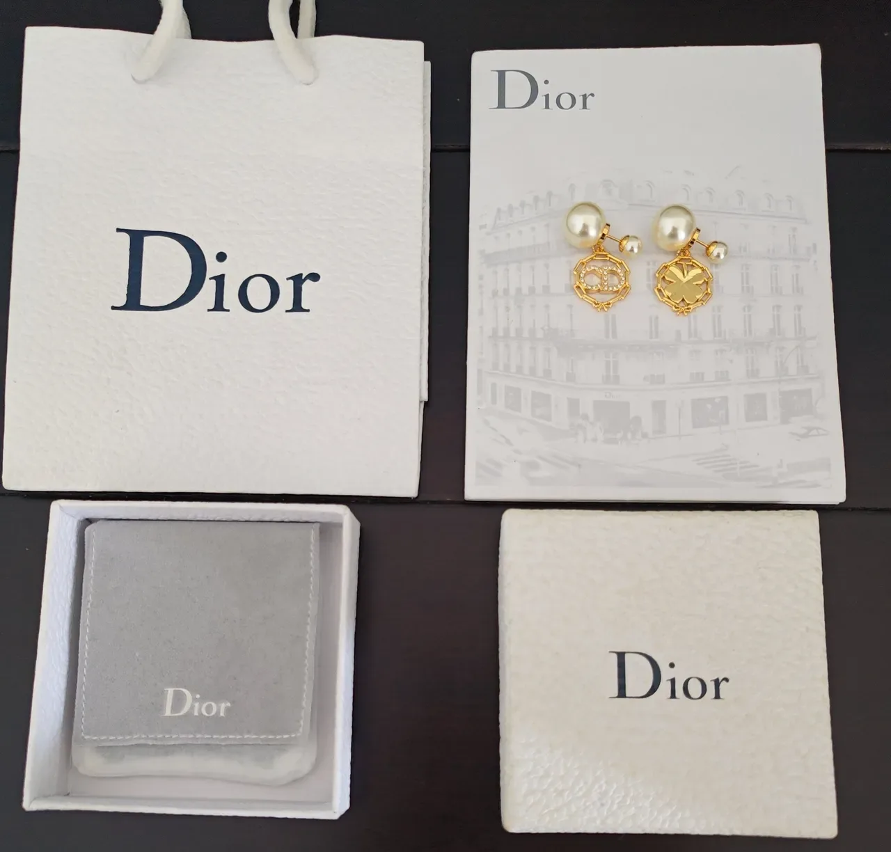 Dior Asymmetrical Double-Pearl Gold-Tone Logo Charm Earrings 3