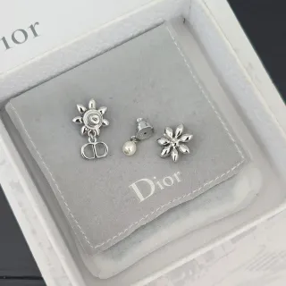 Dior Asymmetrical Floral Pearl and CD Charm Earrings