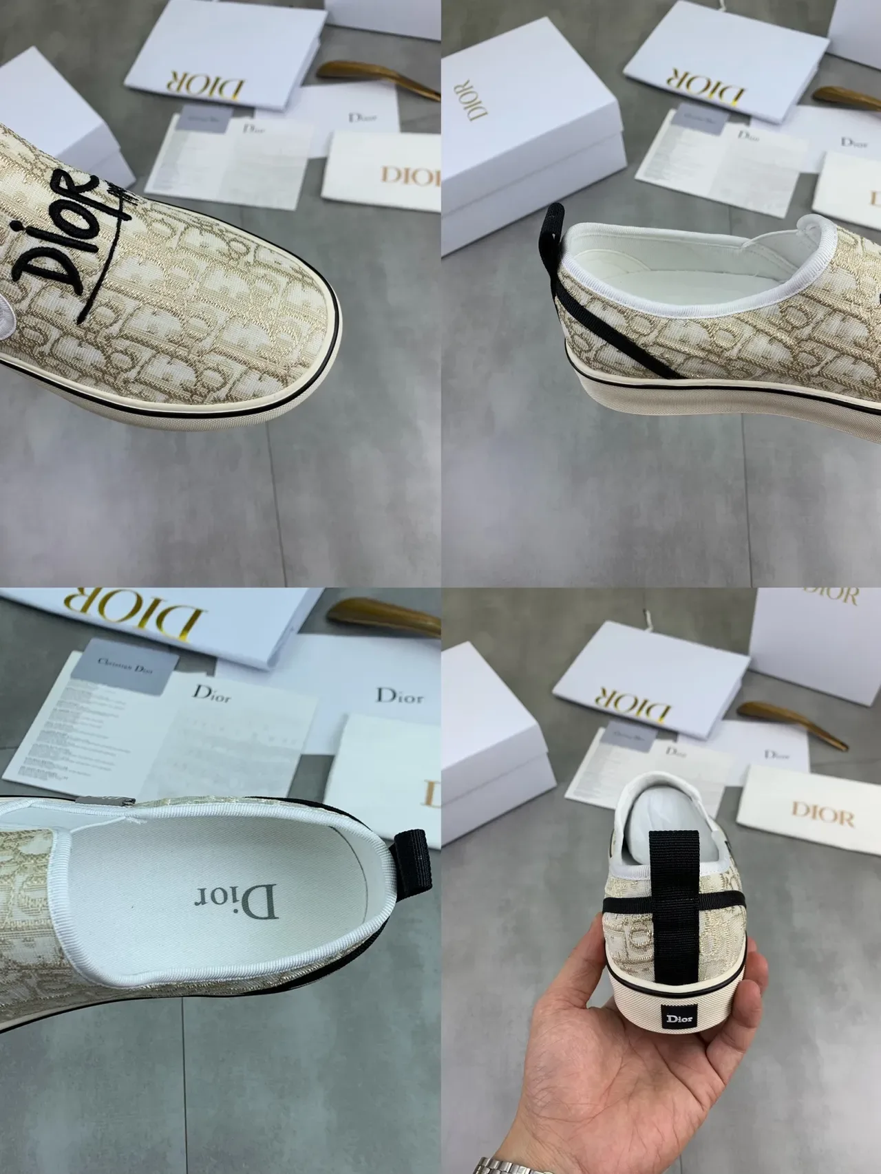 Dior B23 Beige Black Jacquard Oblique Pattern Script Logo Embroidery Lifestyle Sneakers 2