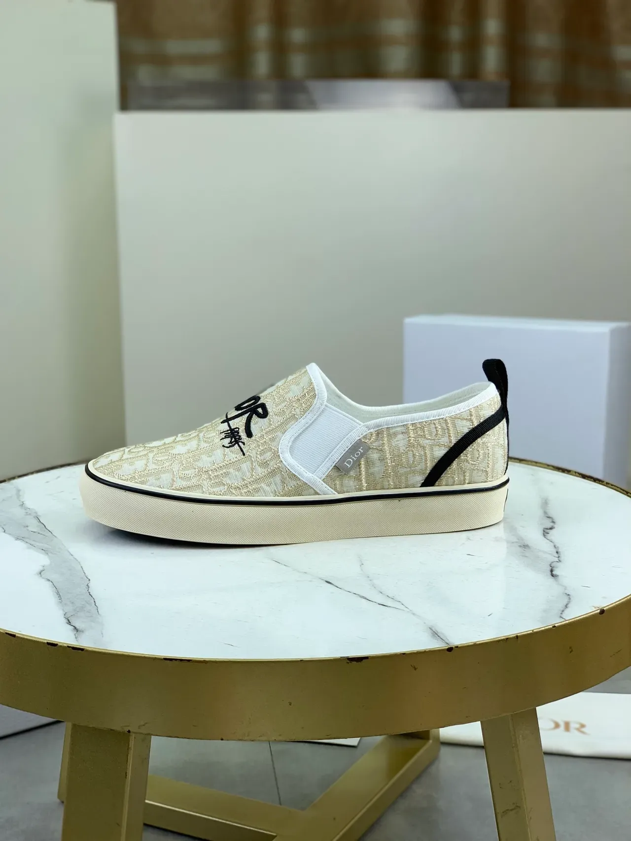 Dior B23 Beige Black Jacquard Oblique Pattern Script Logo Embroidery Lifestyle Sneakers 5