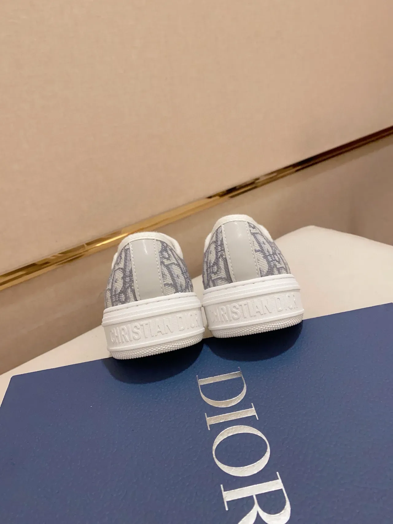 Dior B23 حذاء رياضي أسلوب حياة كانفاس مونوجرام بلون بيج أزرق منصة 2