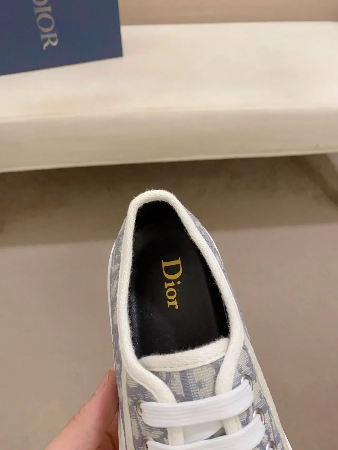 Dior B23 حذاء رياضي أسلوب حياة كانفاس مونوجرام بلون بيج أزرق منصة 3