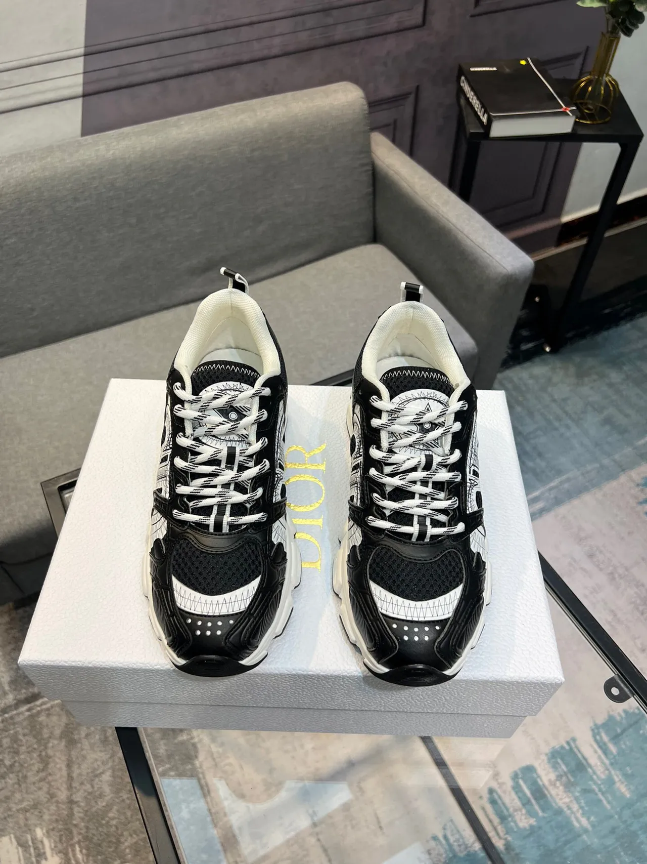 Dior B23 Black and White Graphic Chunky Sneakers 2